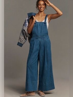 Anthropologie Maeve Pinafore Denim Jumpsuit Medium NWT
